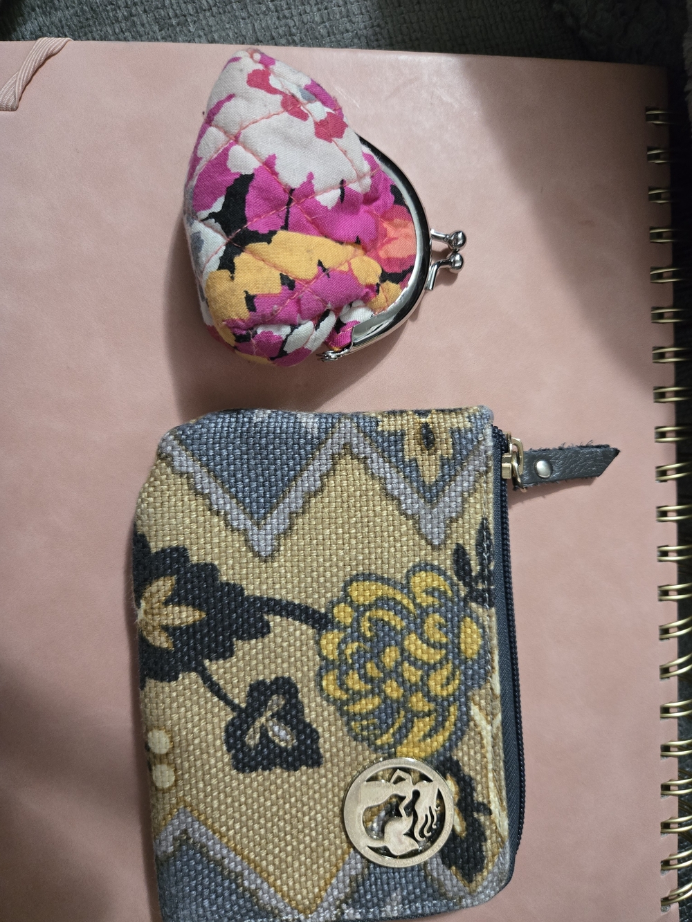 Vera Bradley Yellow Blue Floral Zip Wallet with Pink Floral Coin Purse